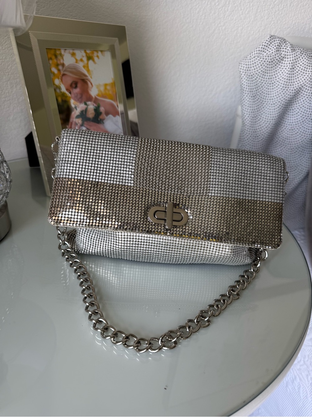 Whiting Devis Silver Mesh Chain Shoulder Bag - Elegant Evening Clutch